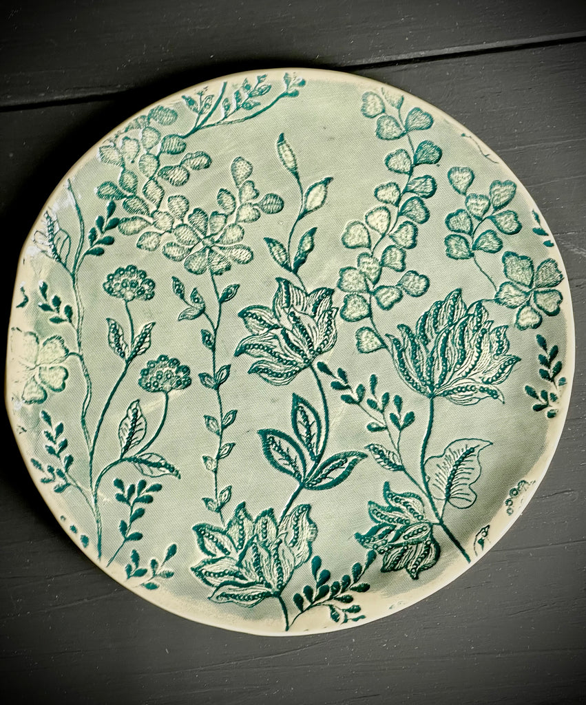 JRN Pottery - Green Flower Lace Platter